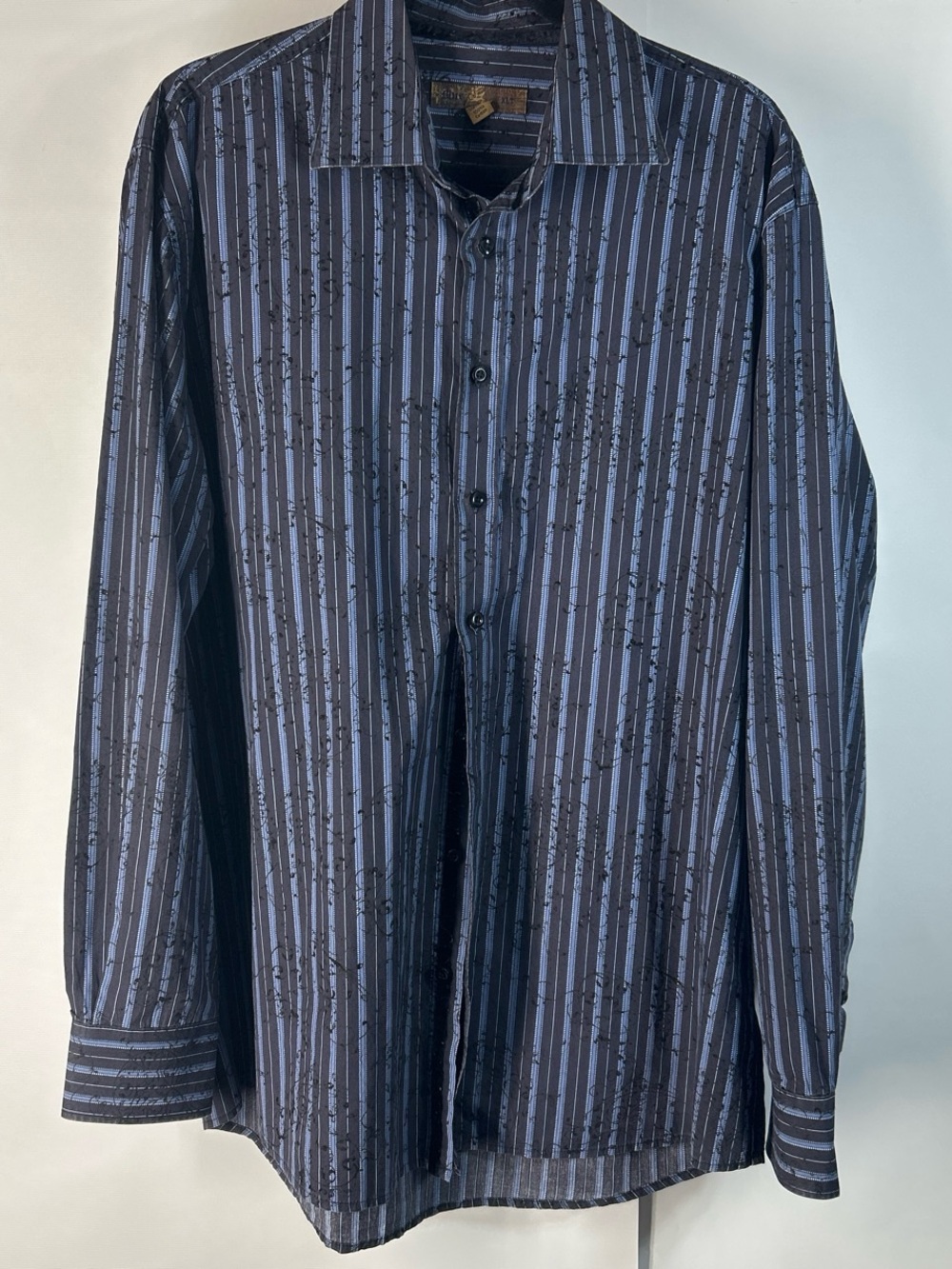 Pronto Uomo Blue and Black Striped Button-Down Shirt